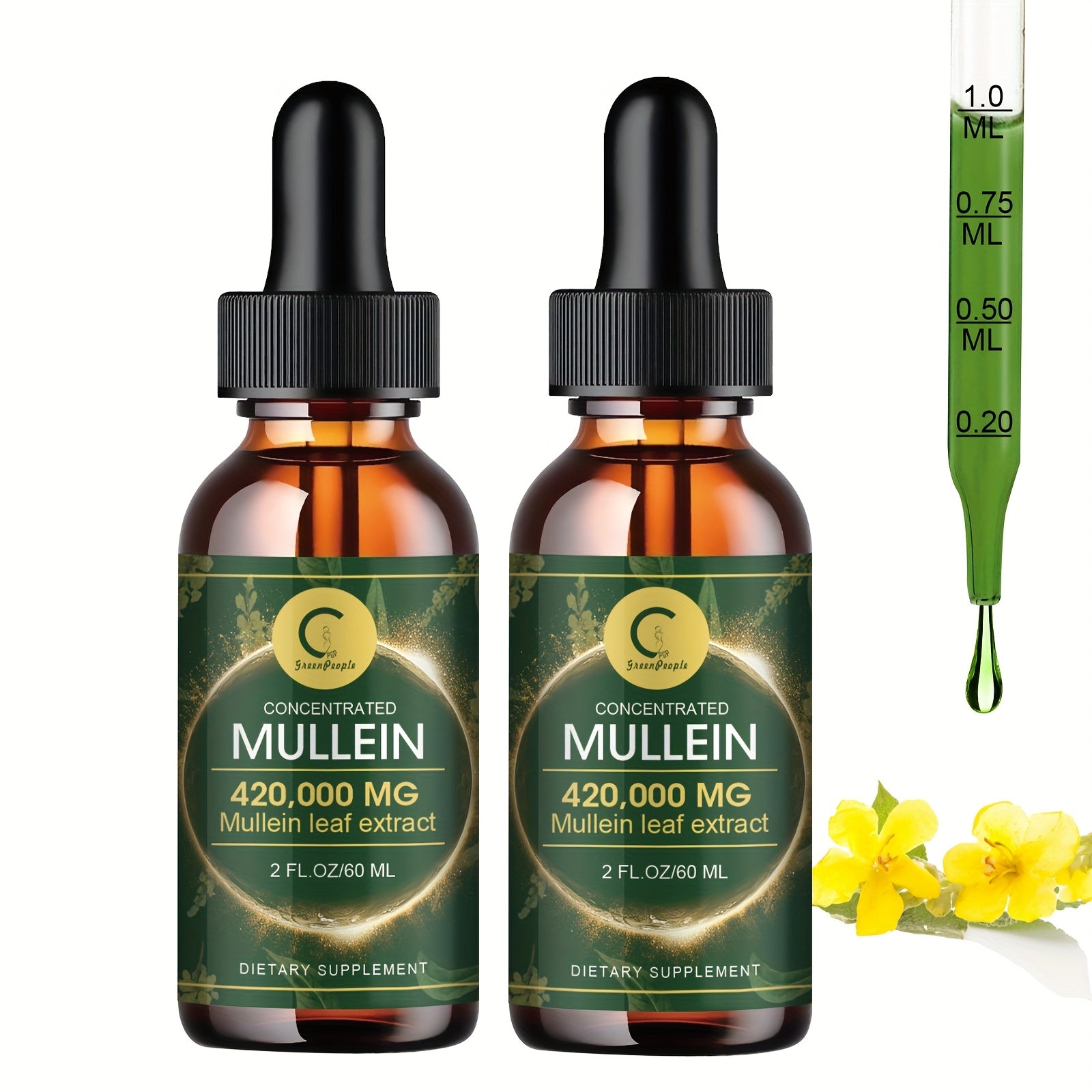 GPGP Greenpeple Mullein Drops For Lungs - for lung Health - Mullein Leaf Liquid Tincture, Support Respiratory, Immune, Digestive System Support, Natural Herbal Supplement, 2 FL OZ/60 ML