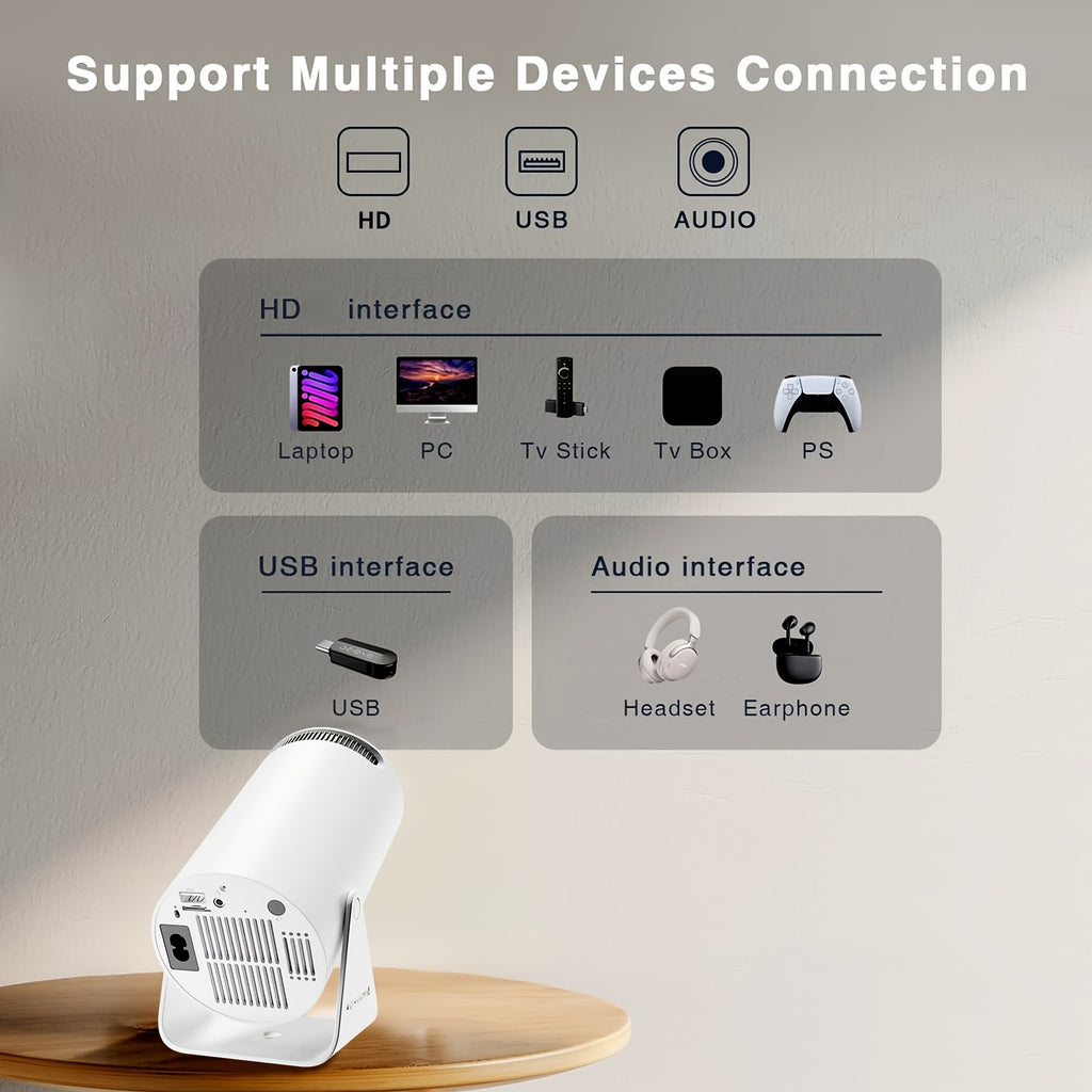 1x HY300 Pro Mini Portable Projector with Android 11.0 OS, 4K/1080P Smart Projector, Built-in Speakers, 180° Screen Rotation, Compatible with Netflix/YouTube/Hulu, Plug & Play Home Theater Projector for PC/Laptop-Free Movies