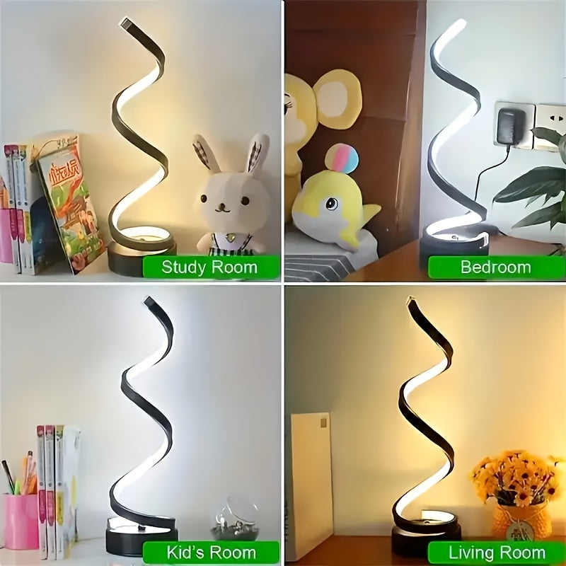 [Modern Minimalist Spiral Lamp] 2/1 Pack Modern Minimalist Spiral Table Lamp - Touch Lamp with USB C Charging Ports, 3 Way Dimmable LED Bedside Lamp for Bedroom, Living Room, Desk, Bulb Included (Black/White)