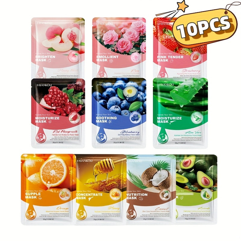 [10pcs Honey Facial Masks] 10pcs Honey Fruit Moisturizing Facial Masks | Rich in Fruit Essence and Glycerin, Deep Hydration, Nourish Skin | Exquisitely Packaged, a Great Gift for Family and Friends