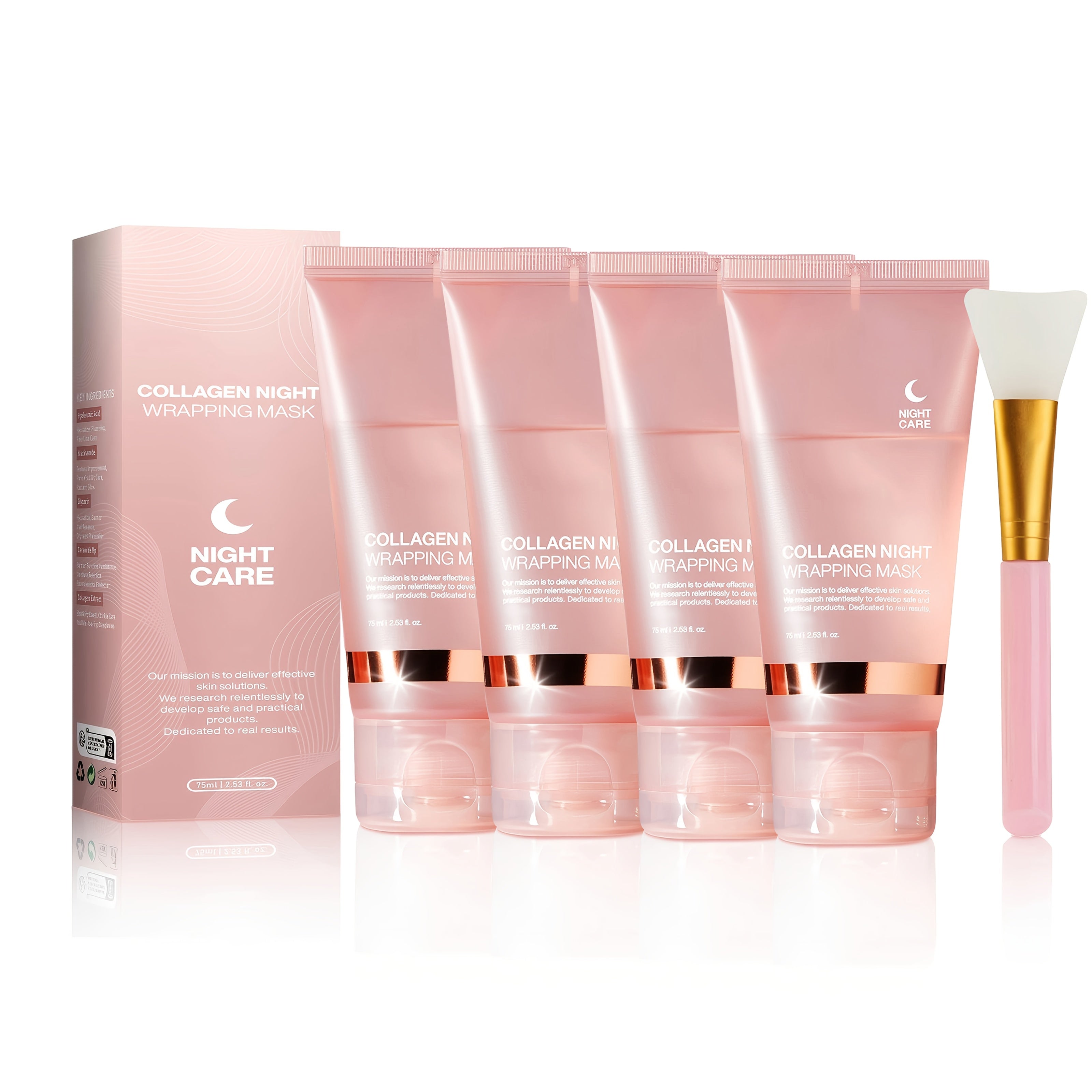 Collagen Night Wrap Mask, Alcohol-Free Mild, Deep Penetration, Nourish and Firm, Facial Glow and Luster, with Jelly Brush, Suitable for All Light Beige Types, Light Beige, Halloween Christmas Valentine's Day Gift, First Choic