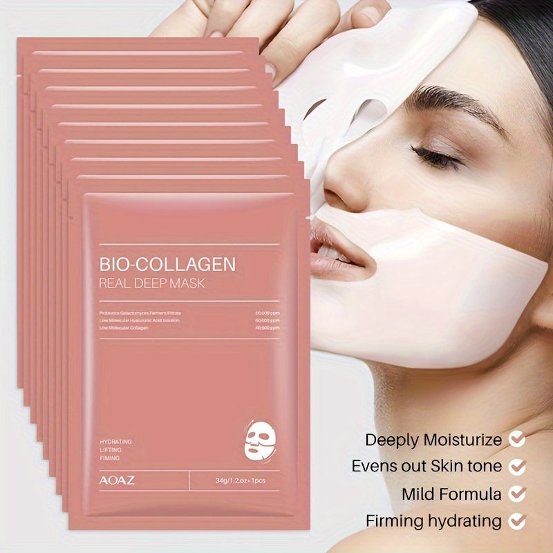 4pcs Bio-Collagen Real Deep Mask Pack Hydrating & Firming Facial Sheet Masks with Collagen, Hyaluronic Acid & Nicotinamide Moisturizing & Invigorating for All Light Beige Types(1pc/4pcs/8pcs)