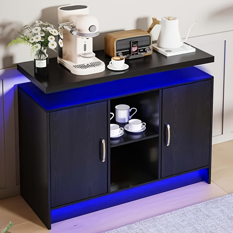 Modern Black Nightstand with Charging Station & LED Lights - USB-Powered Bedside Table, Space-Saving Storage with Drawers, Compact Design for Small Spaces - Ideal for Bedroom or Living Room Decor
