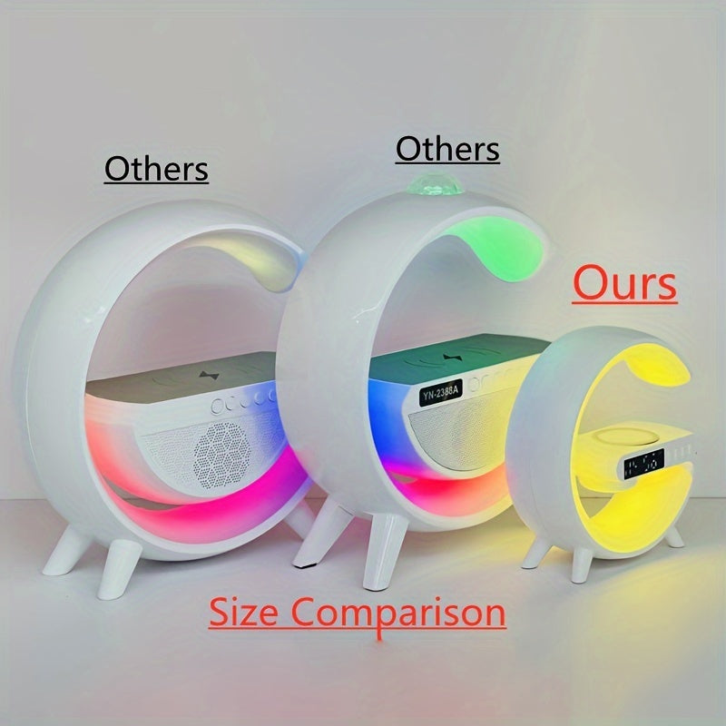 Wireless Charger Stand Speaker Rhythm RGB Light Smart Alarm Clock for iPhone 16 15 14 13 12 Pro Max Plus AirPods for Samsung for Xiaomi 15 14 13 12 for Bedroom Dimmable Table Lamp with Fast Wireless Charge for Adults Dorm, Gi