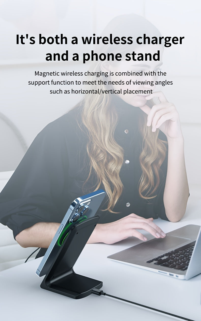 [Apple Wireless Charger] Apple Wireless Charger for iPhone 12/13/14/15/16/17 Pro Max, 15W Fast Charging Magnetic Desk Stand, Apple AirPods Charging Station, Vertical Wireless Phone Dock