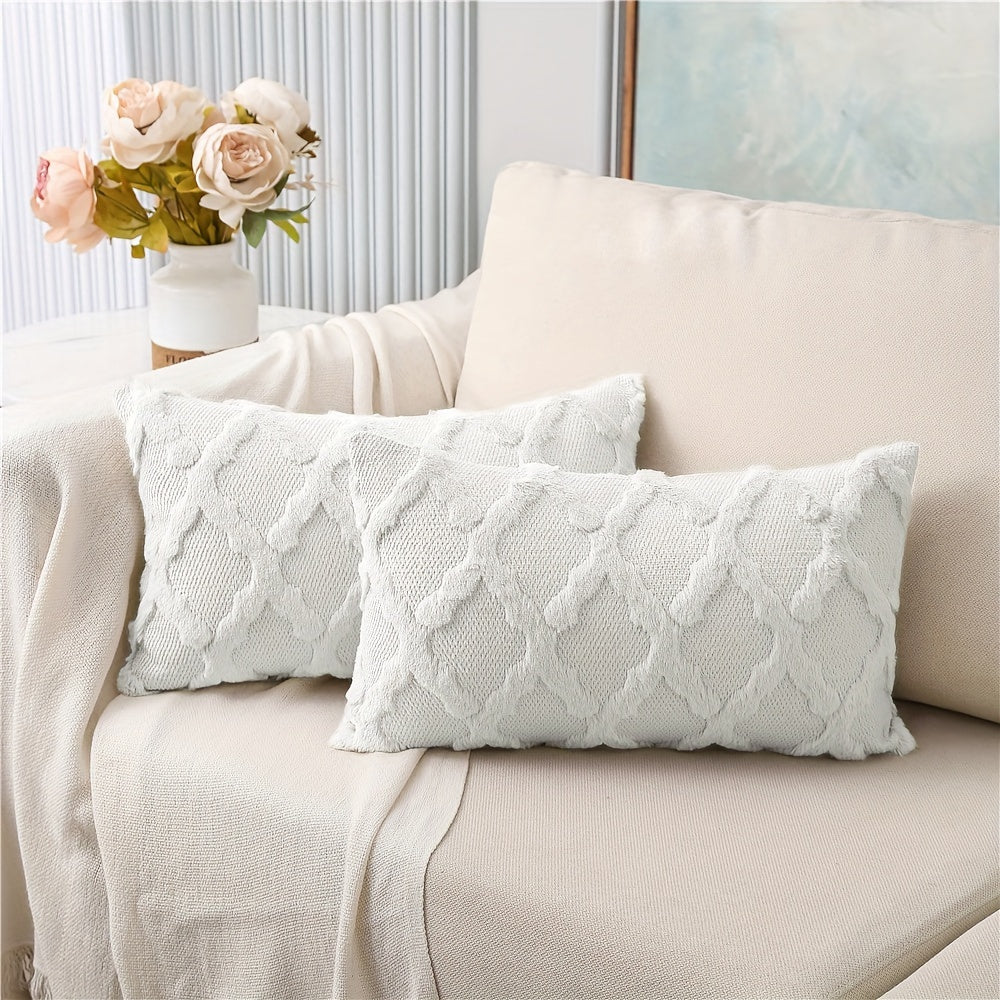 Bohemian Geometric-Pattern Throw Pillow Covers, Set of 2, Polyester Velvet with Woven Zipper Closure, Machine Washable - Decorative Cushion Covers for Various Room Types