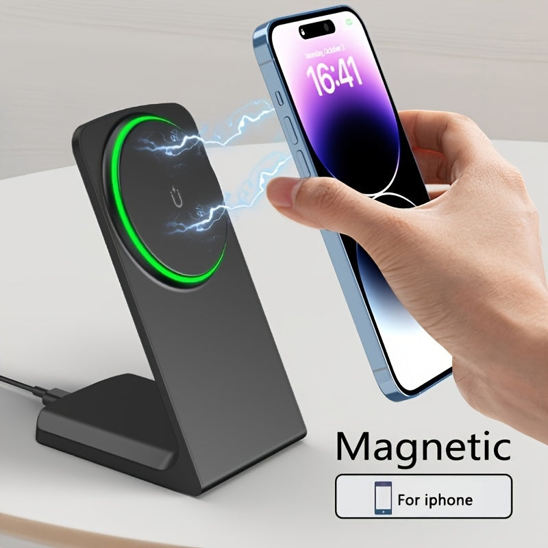 [Apple Wireless Charger] Apple Wireless Charger for iPhone 12/13/14/15/16/17 Pro Max, 15W Fast Charging Magnetic Desk Stand, Apple AirPods Charging Station, Vertical Wireless Phone Dock