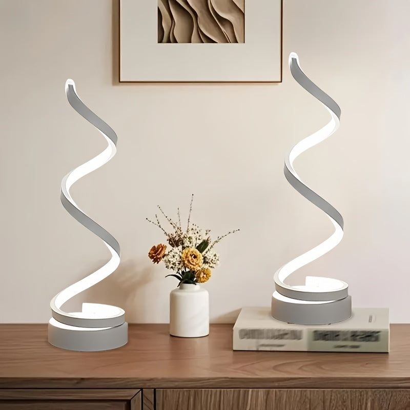 [Modern Minimalist Spiral Lamp] 2/1 Pack Modern Minimalist Spiral Table Lamp - Touch Lamp with USB C Charging Ports, 3 Way Dimmable LED Bedside Lamp for Bedroom, Living Room, Desk, Bulb Included (Black/White)