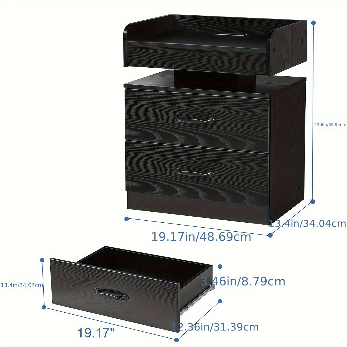 Modern Black Nightstand with Charging Station & LED Lights - USB-Powered Bedside Table, Space-Saving Storage with Drawers, Compact Design for Small Spaces - Ideal for Bedroom or Living Room Decor