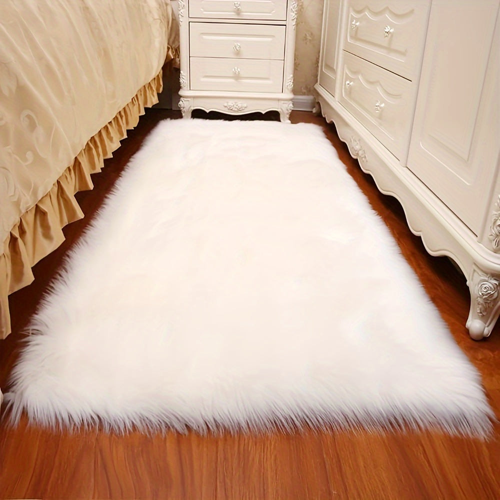 1pc Soft Fluffy Faux Fur Area Rug, Non-Slip Polyester Plush Mat, Cozy Bedside Carpet for Living Room, Bedroom, Study, Vanity, Home Decor, Christmas, Dry Clean Only