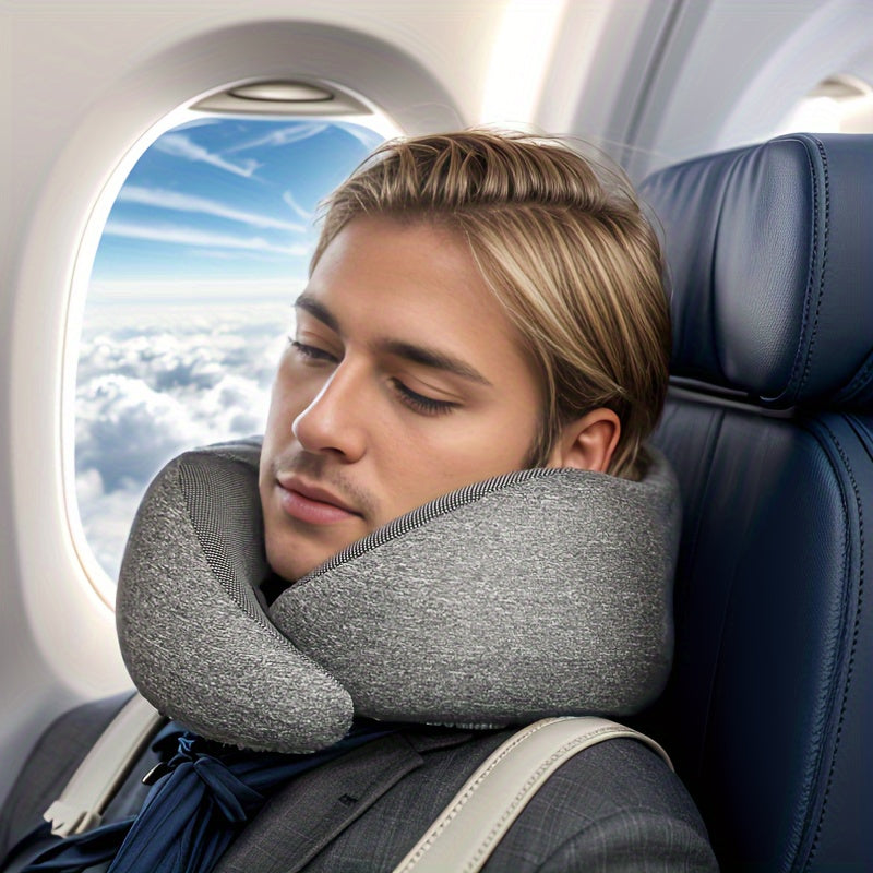 1pc Portable Memory Foam Travel Pillow with Removable Breathable Cover - Neck & Back for Airplane, Car, Office & Home - Lightweight, Machine Washable, -Grade