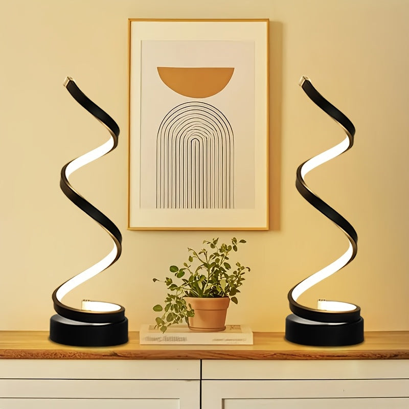 [Modern Minimalist Spiral Lamp] 2/1 Pack Modern Minimalist Spiral Table Lamp - Touch Lamp with USB C Charging Ports, 3 Way Dimmable LED Bedside Lamp for Bedroom, Living Room, Desk, Bulb Included (Black/White)