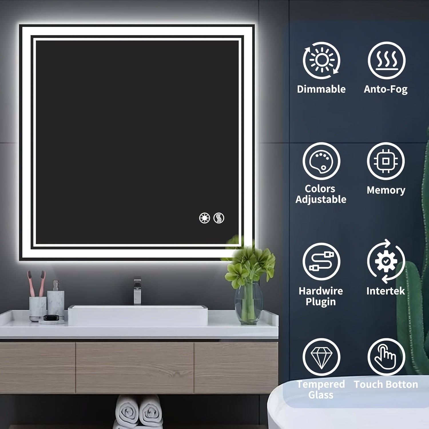 24 X 32'' - 24 X 36'' LED Bathroom Mirror Anti-Fog Smart Mirror Dimmable 3 Colors Front And Backlit Lights LED Mirror For Bathroom Lighted Mirror Vanity Mirror With Lights Wall Mounted Horizontal/Vertical Adjustable Shatter-P
