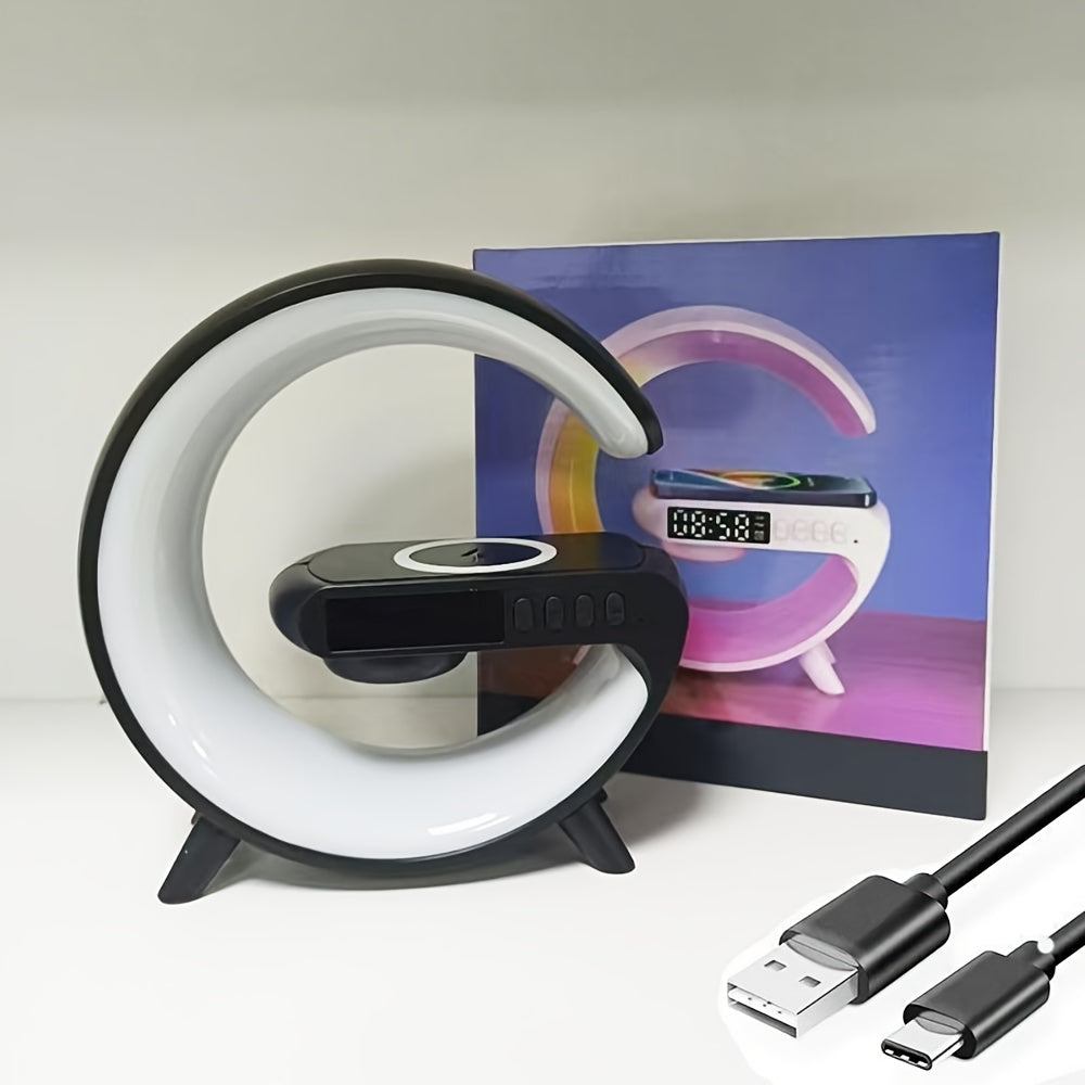 Wireless Charger Stand Speaker Rhythm RGB Light Smart Alarm Clock for iPhone 16 15 14 13 12 Pro Max Plus AirPods for Samsung for Xiaomi 15 14 13 12 for Bedroom Dimmable Table Lamp with Fast Wireless Charge for Adults Dorm, Gi