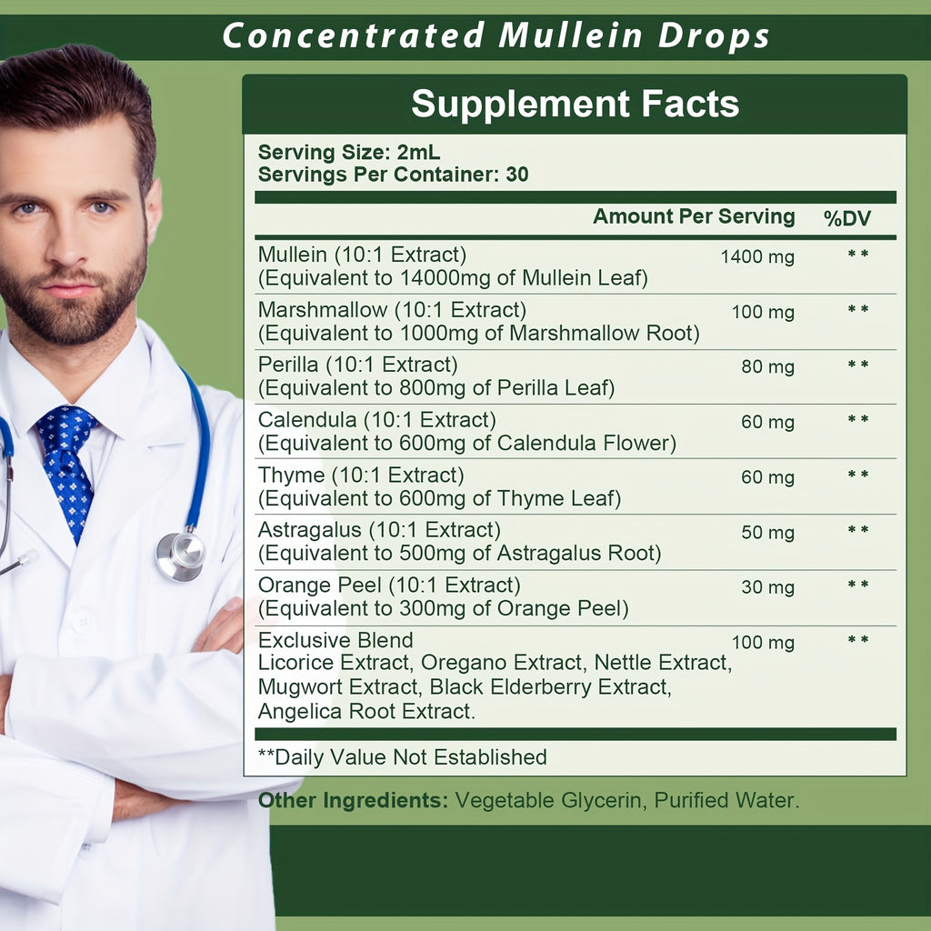 GPGP Greenpeple Mullein Drops For Lungs - for lung Health - Mullein Leaf Liquid Tincture, Support Respiratory, Immune, Digestive System Support, Natural Herbal Supplement, 2 FL OZ/60 ML