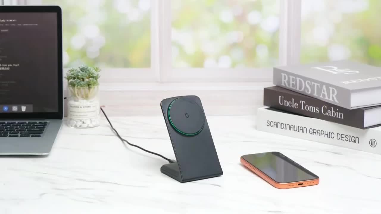 [Apple Wireless Charger] Apple Wireless Charger for iPhone 12/13/14/15/16/17 Pro Max, 15W Fast Charging Magnetic Desk Stand, Apple AirPods Charging Station, Vertical Wireless Phone Dock