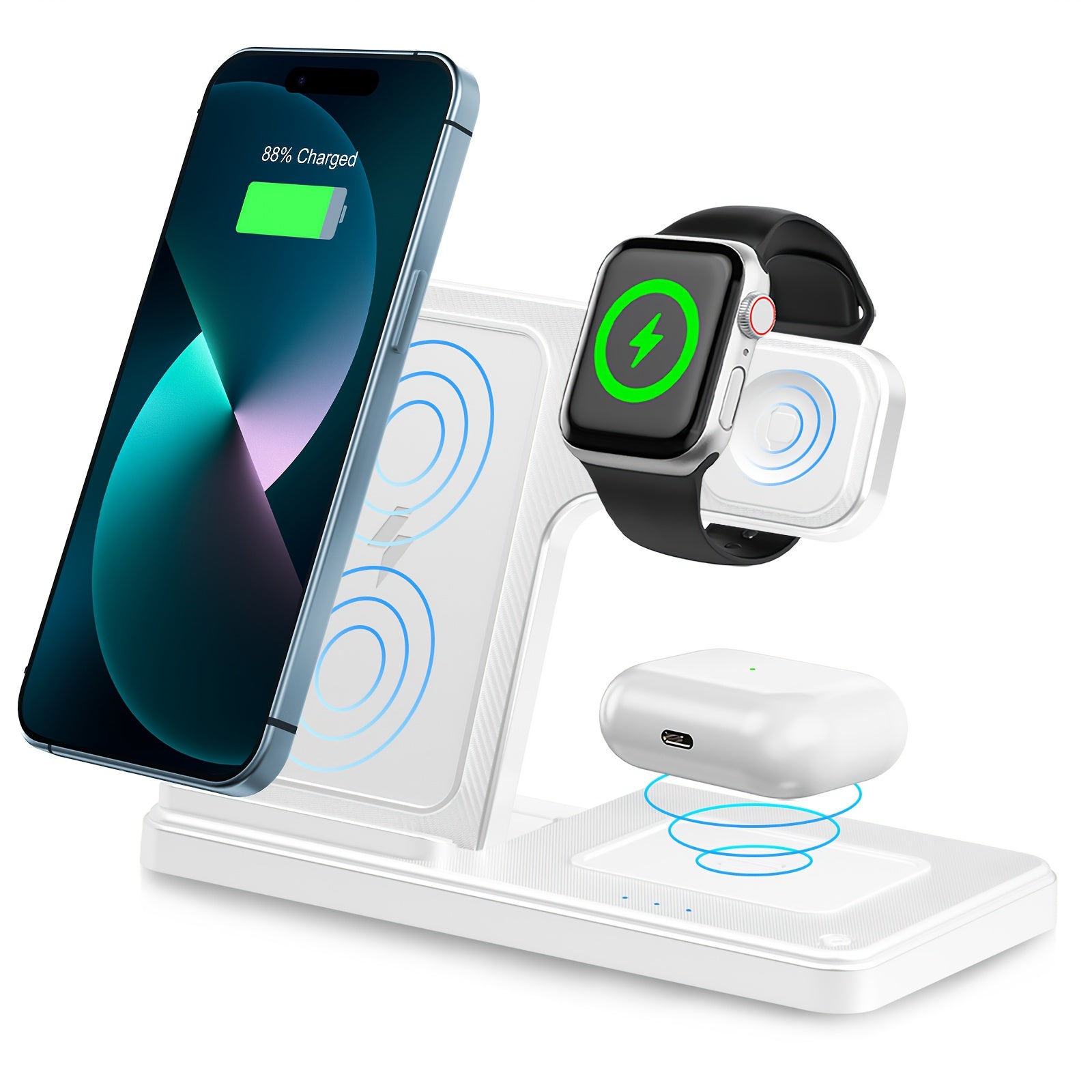 Wireless Charging Station 3 in 1 Standard 15W for Mag-Safe Fast Wireless Charger Stand, for Iphone 17 16 15 14 13 12 11 X 8 Pro Max/Pro/Mini/Plus, for Iwatch Ultra 10/9/8 7/6/5/4/3/2 SE, for Airpods 4/3/2/Pro/Pro2, Halloween/
