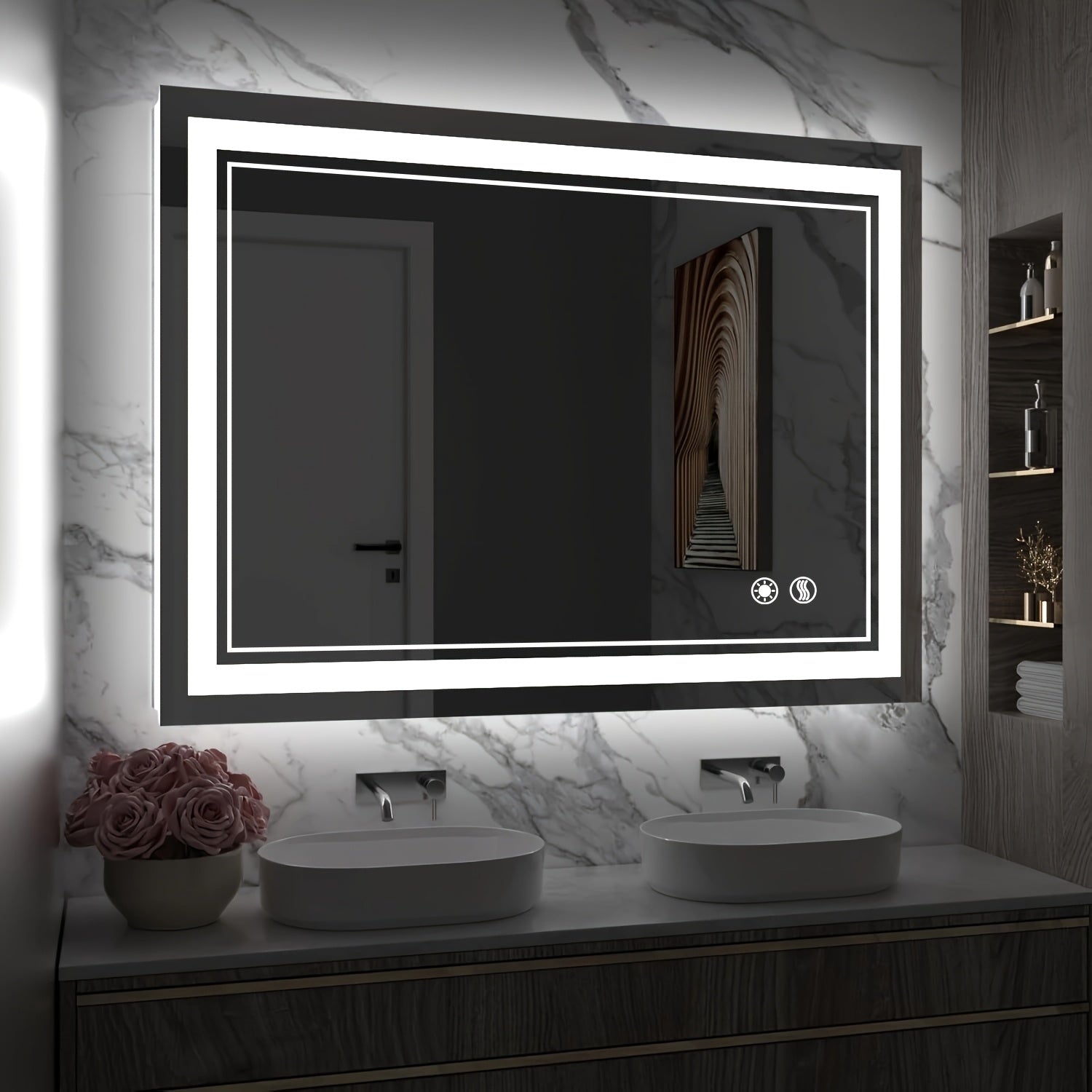 24 X 32'' - 24 X 36'' LED Bathroom Mirror Anti-Fog Smart Mirror Dimmable 3 Colors Front And Backlit Lights LED Mirror For Bathroom Lighted Mirror Vanity Mirror With Lights Wall Mounted Horizontal/Vertical Adjustable Shatter-P