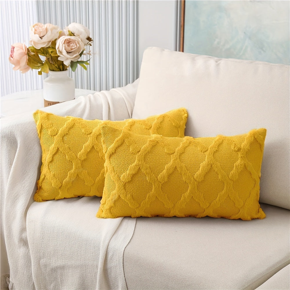 Bohemian Geometric-Pattern Throw Pillow Covers, Set of 2, Polyester Velvet with Woven Zipper Closure, Machine Washable - Decorative Cushion Covers for Various Room Types