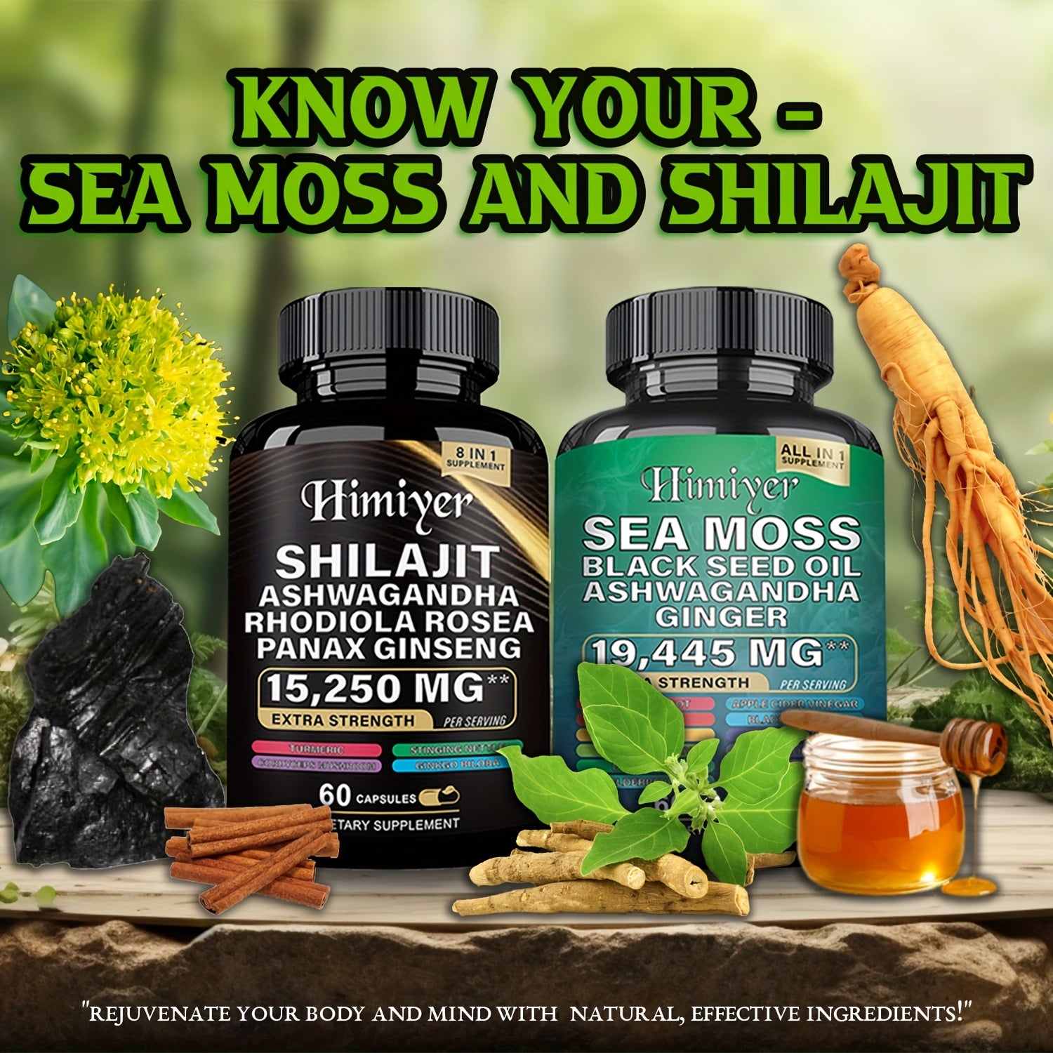 [Energy Pack] 19445Mg+15250Mg Sports Health Energy Pack | Shilajit And Seamoss Ginger South African Drunken Eggplant Capsule, Sea Moss 7000Mg, Black Seed Oil 4000Mg, Ashwagandha 2000Mg, Ginger And Shilajit 9000Mg, Rhodiola Ro