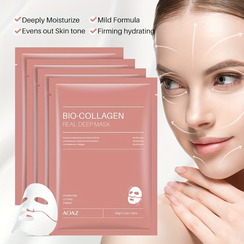 4pcs Bio-Collagen Real Deep Mask Pack Hydrating & Firming Facial Sheet Masks with Collagen, Hyaluronic Acid & Nicotinamide Moisturizing & Invigorating for All Light Beige Types(1pc/4pcs/8pcs)