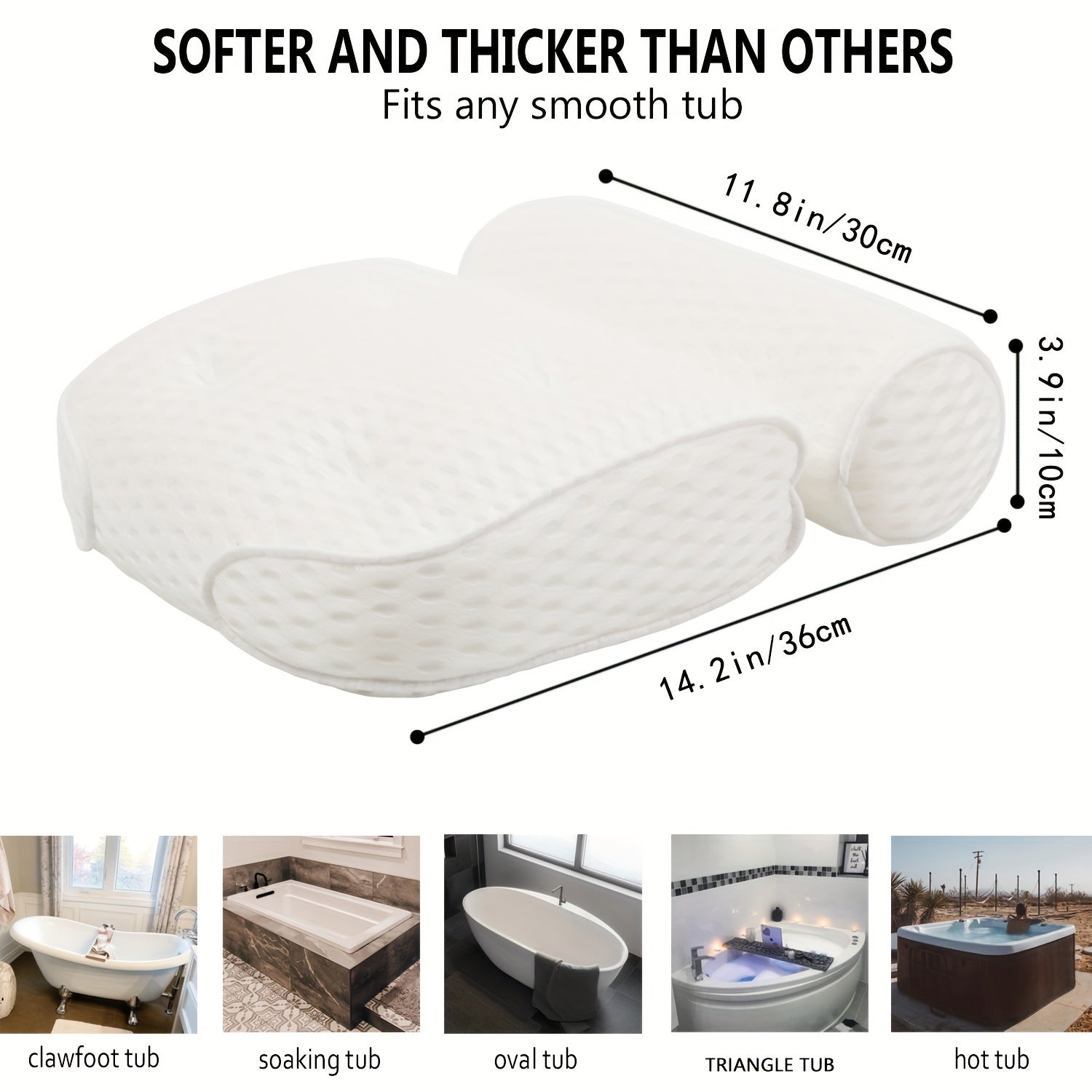 1pc Spa-like Bathtub Pillow with Non-Slip Suction Cups for Neck and Back Support bathroom accessories Bath/Bathroom Accessories