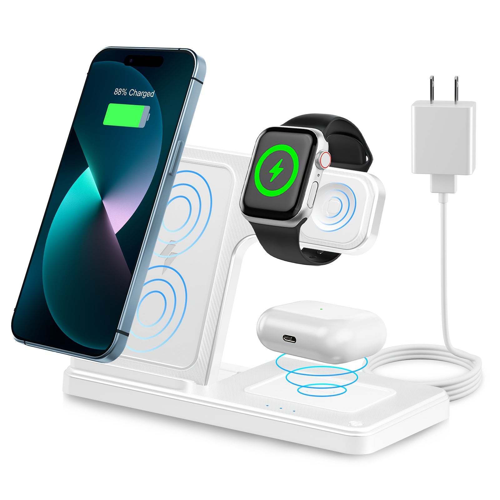 Wireless Charging Station 3 in 1 Standard 15W for Mag-Safe Fast Wireless Charger Stand, for Iphone 17 16 15 14 13 12 11 X 8 Pro Max/Pro/Mini/Plus, for Iwatch Ultra 10/9/8 7/6/5/4/3/2 SE, for Airpods 4/3/2/Pro/Pro2, Halloween/