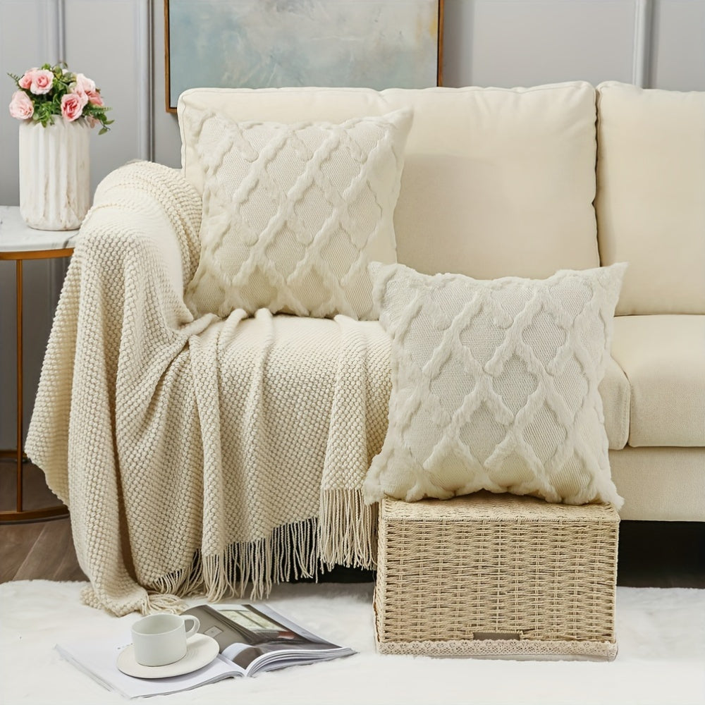 Bohemian Geometric-Pattern Throw Pillow Covers, Set of 2, Polyester Velvet with Woven Zipper Closure, Machine Washable - Decorative Cushion Covers for Various Room Types