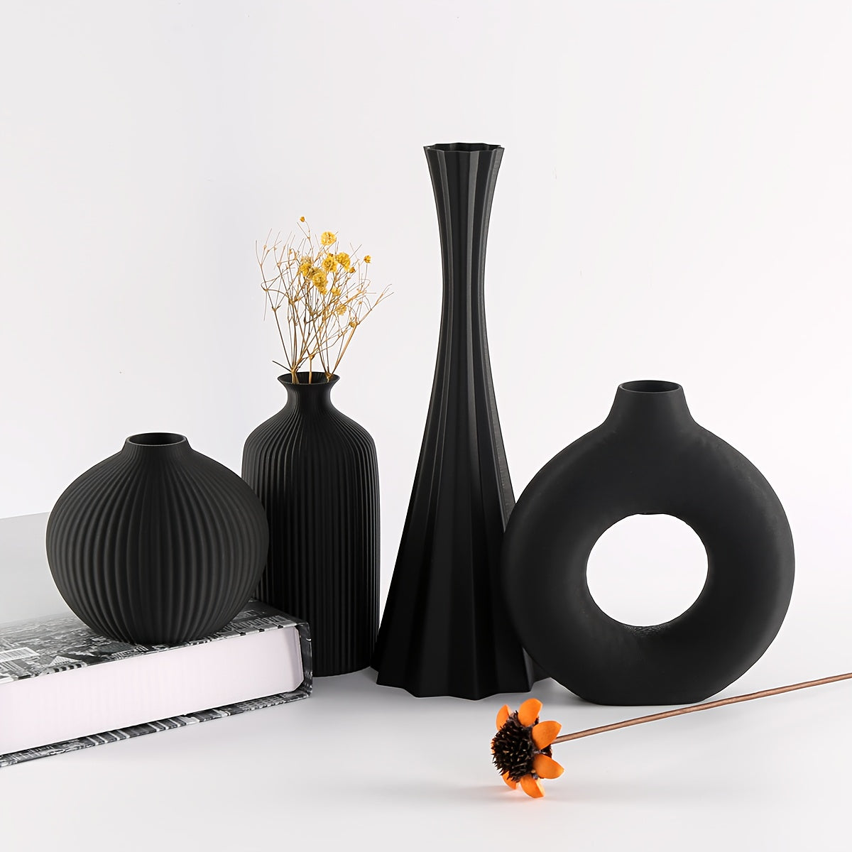 4pcs Bohemian Style Matte Vase Set • Geometric Design Minimalist Home Decor • Plastic Material Cylinder Shape • No Electricity or Battery Needed • Home Decor Vases | Bohemian Style Vases | Plastic Vases, Vases Home De