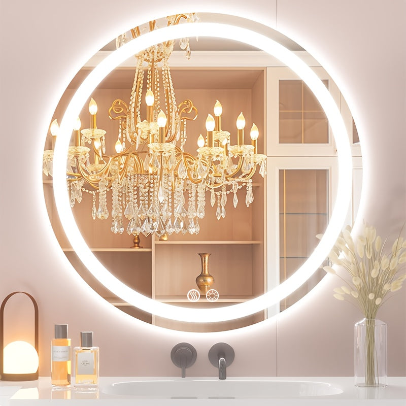 Smart LED Bathroom Mirror with Lights, Anti-Fog, Dimmable Shower Mirror, High Definition Makeup Mirror, Wall-Mounted Vanity Mirror, Memory Function, Tempered Glass, Shatter-Proof, US Standard Plug/Switch, Size 24*16in, Bathro