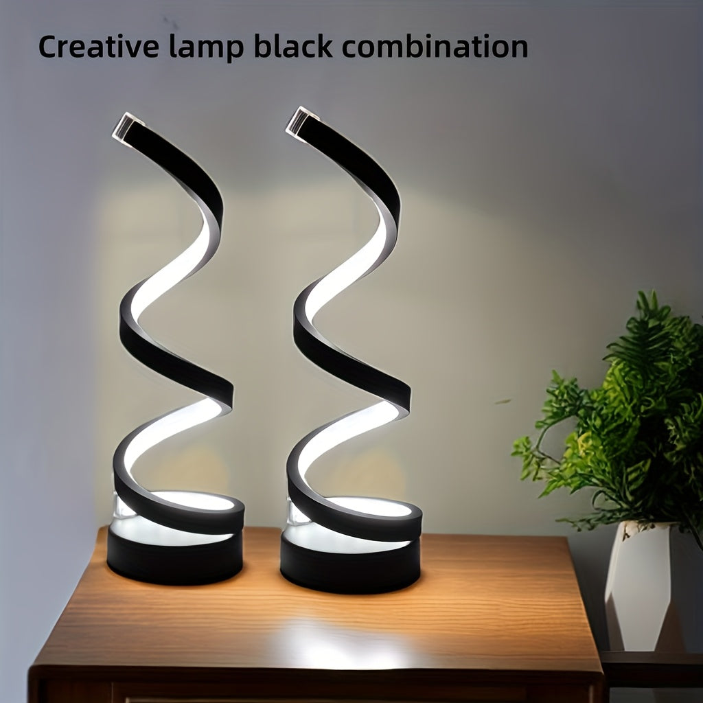 [Modern Minimalist Spiral Lamp] 2/1 Pack Modern Minimalist Spiral Table Lamp - Touch Lamp with USB C Charging Ports, 3 Way Dimmable LED Bedside Lamp for Bedroom, Living Room, Desk, Bulb Included (Black/White)