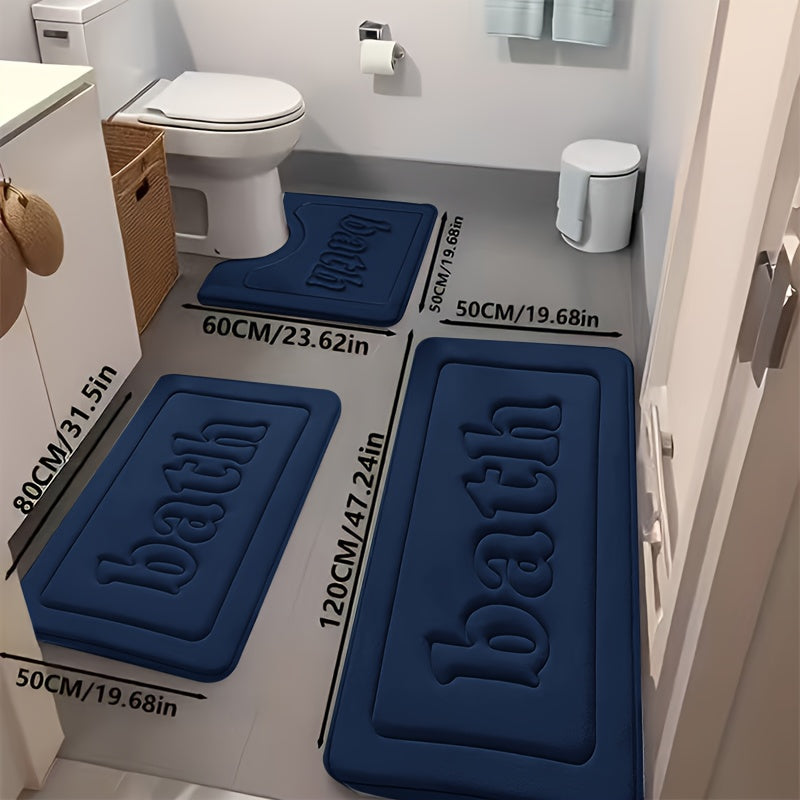 Memory Foam Bathroom Rug Set, Ultra Soft and Super Absorbent Coral Toilet U-Shaped Mat Combo for Bathtub, Shower, Kitchen, Bedroom & Restroom – Home Decor Accessories, Kitchen Mat, Shower Rug, Cozy Bath Set, Absorbent Fabri