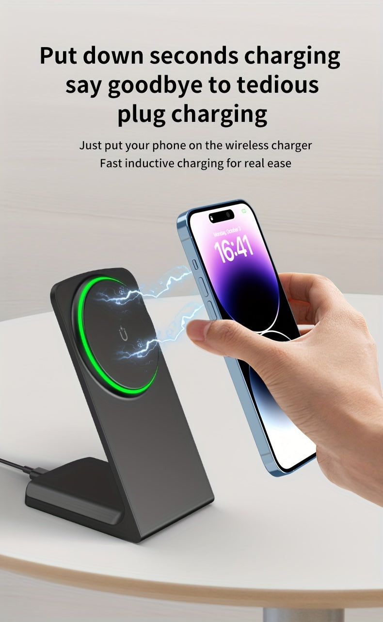 [Apple Wireless Charger] Apple Wireless Charger for iPhone 12/13/14/15/16/17 Pro Max, 15W Fast Charging Magnetic Desk Stand, Apple AirPods Charging Station, Vertical Wireless Phone Dock