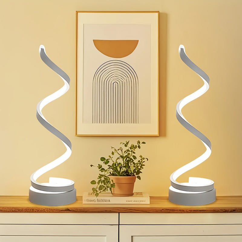 [Modern Minimalist Spiral Lamp] 2/1 Pack Modern Minimalist Spiral Table Lamp - Touch Lamp with USB C Charging Ports, 3 Way Dimmable LED Bedside Lamp for Bedroom, Living Room, Desk, Bulb Included (Black/White)