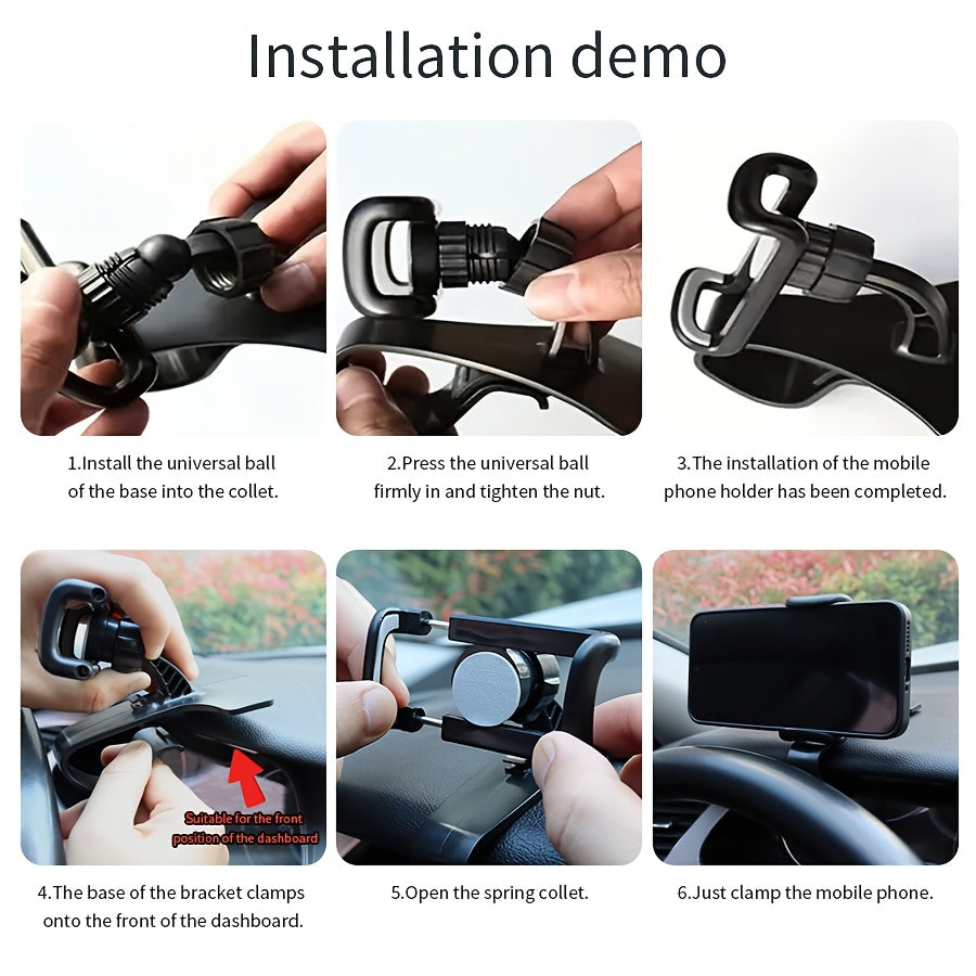 [Durable Car Holder] Durable 1pc Universal Car Phone Holder Mount Clip | Easy Installation Non-Slip Stand for iPhone, Xiaomi, Oppo, VIVO, SamSung, OnePlus - ABS Material, No Battery Required