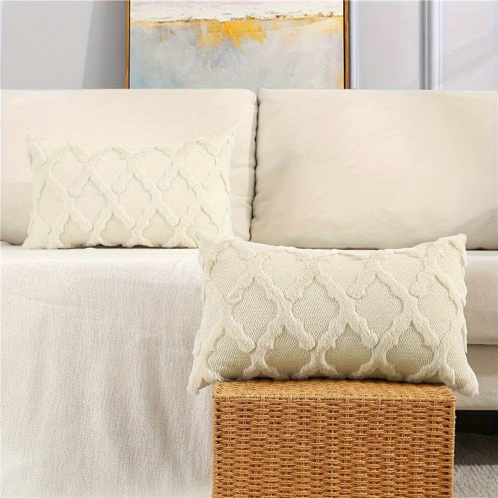 Bohemian Geometric-Pattern Throw Pillow Covers, Set of 2, Polyester Velvet with Woven Zipper Closure, Machine Washable - Decorative Cushion Covers for Various Room Types