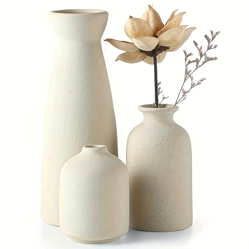 [Mother's Day, Bohemian Ceramic Vase] 3pcs Neutral Matte Ceramic Vase Set - Cylinder Shape for Elegant Home & Living Room Decor - Ideal Mother's Day Gift