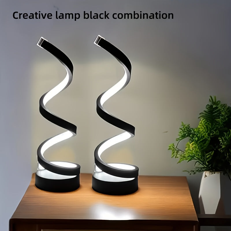 [Modern Minimalist Spiral Lamp] 2/1 Pack Modern Minimalist Spiral Table Lamp - Touch Lamp with USB C Charging Ports, 3 Way Dimmable LED Bedside Lamp for Bedroom, Living Room, Desk, Bulb Included (Black/White)