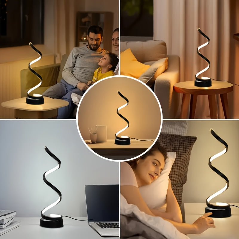 [Modern Minimalist Spiral Lamp] 2/1 Pack Modern Minimalist Spiral Table Lamp - Touch Lamp with USB C Charging Ports, 3 Way Dimmable LED Bedside Lamp for Bedroom, Living Room, Desk, Bulb Included (Black/White)