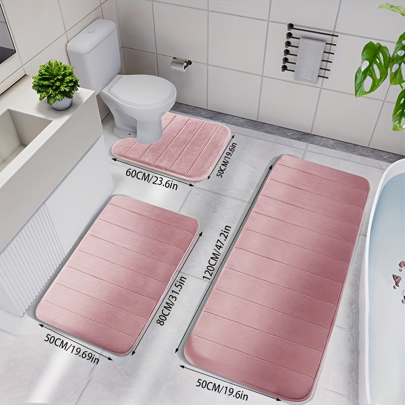 3pcs Memory Foam Bath Mat Set - Quick-Dry, Non-Slip, Thickened, Machine Washable, Soft & Comfortable Shower Rugs for Bathroom, Polyester 100., 1.2cm Thick, Rectangular Shape, Bath Mats for Bathroom