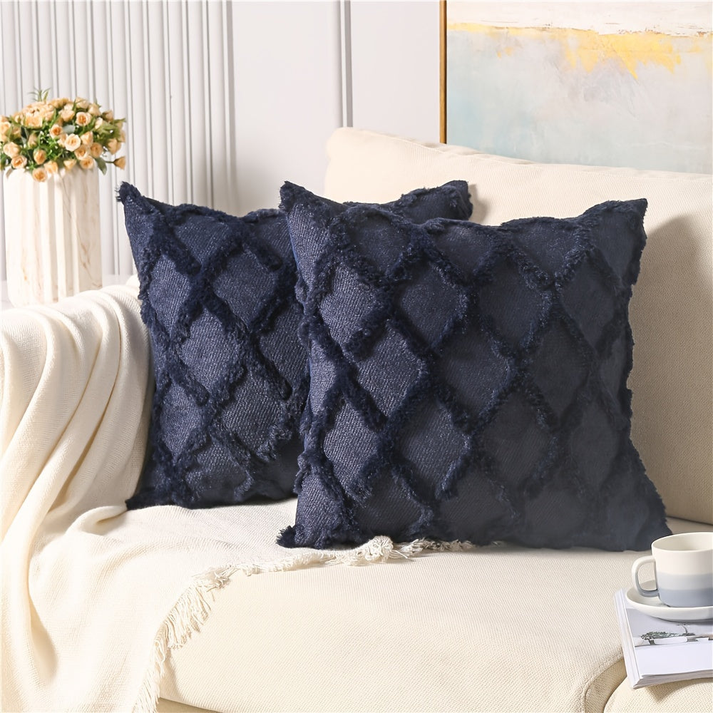 Bohemian Geometric-Pattern Throw Pillow Covers, Set of 2, Polyester Velvet with Woven Zipper Closure, Machine Washable - Decorative Cushion Covers for Various Room Types