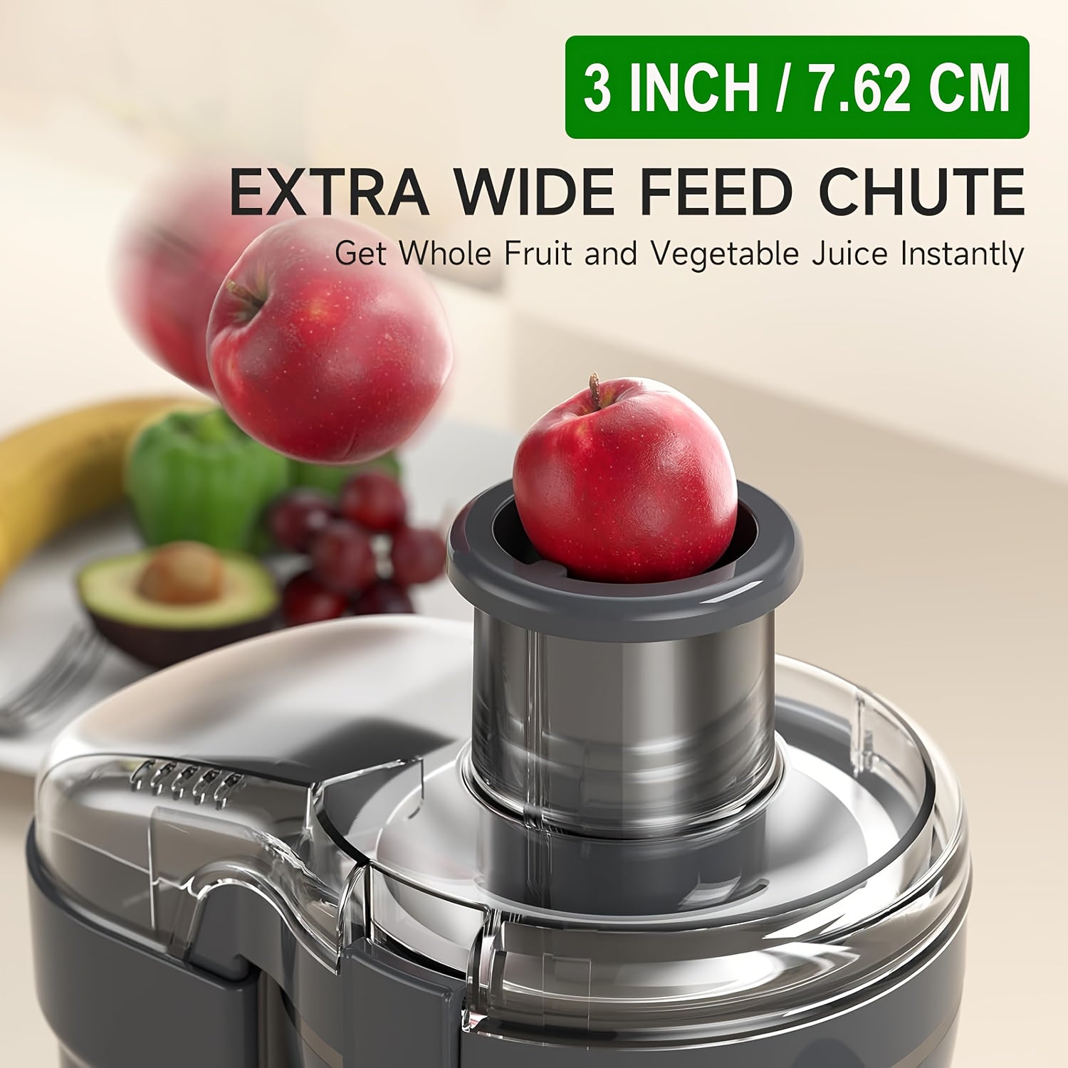 500W Powerful Centrifugal Juicer Machine - 3" Feed Chute for Whole Fruits And Vegs, Easy Cleaning, Stainless Steel, BPA-Free, Dishwasher Safe, Detachable, Dual Speeds, High Juice Yield, Perfect for Healthy Living - Ideal Holi