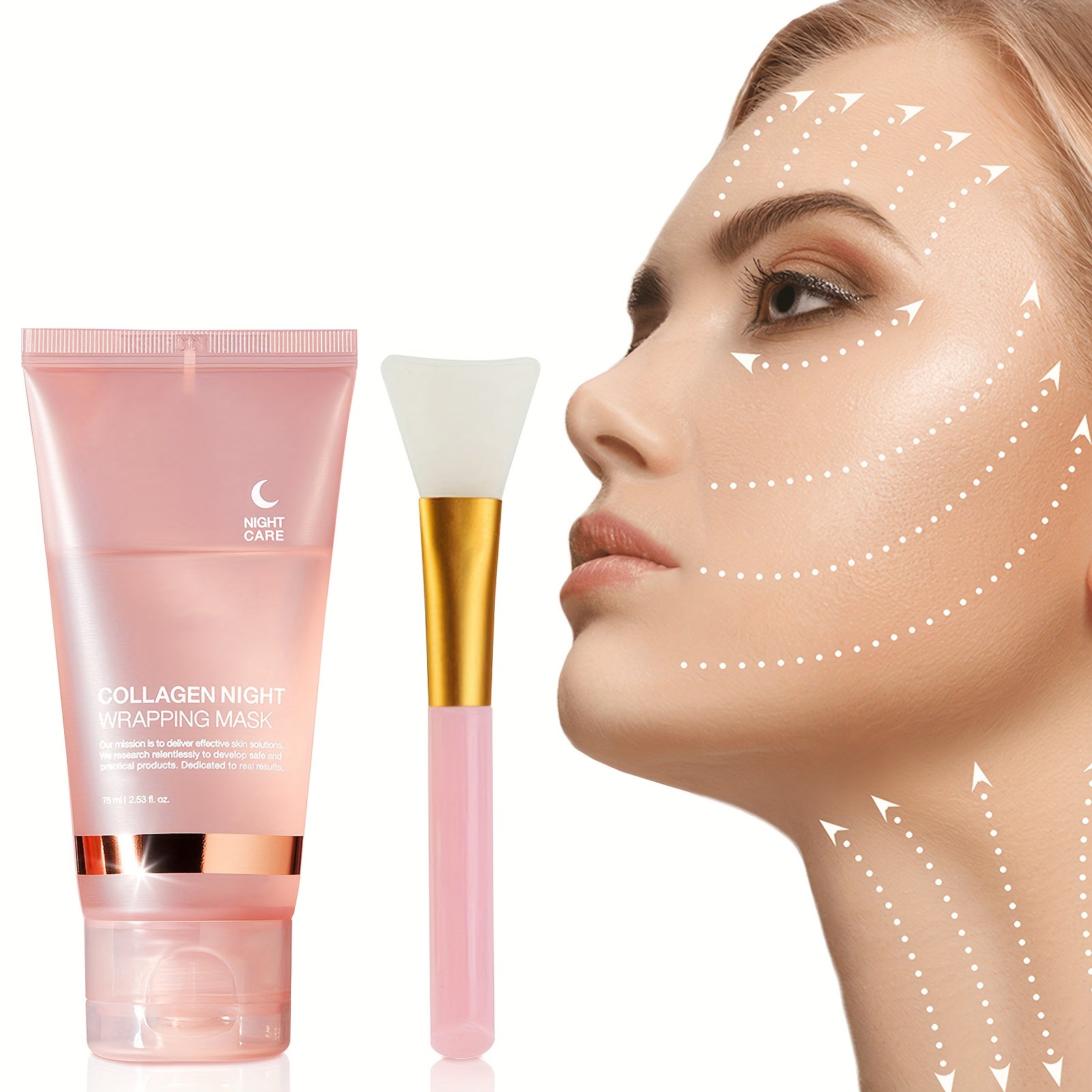 Collagen Night Wrap Mask, Alcohol-Free Mild, Deep Penetration, Nourish and Firm, Facial Glow and Luster, with Jelly Brush, Suitable for All Light Beige Types, Light Beige, Halloween Christmas Valentine's Day Gift, First Choic