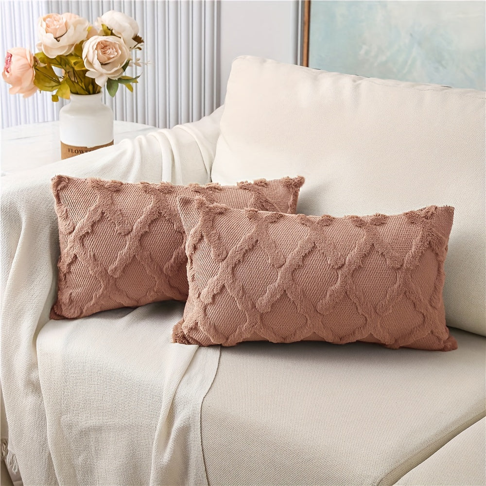 Bohemian Geometric-Pattern Throw Pillow Covers, Set of 2, Polyester Velvet with Woven Zipper Closure, Machine Washable - Decorative Cushion Covers for Various Room Types