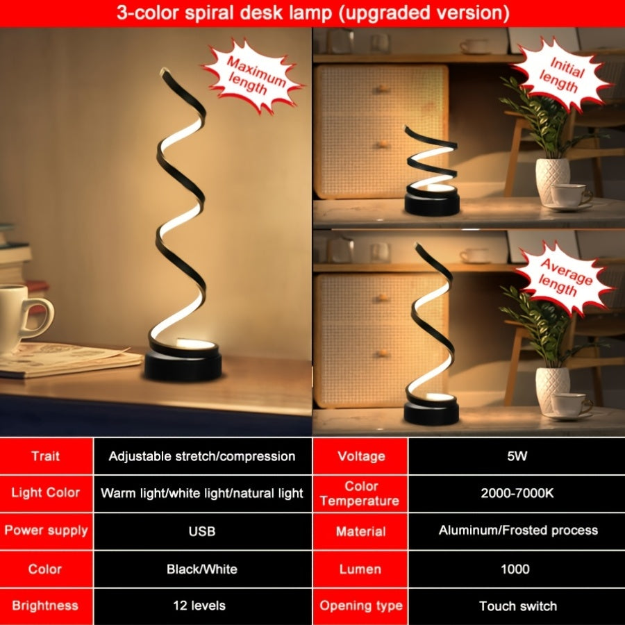 [Modern Minimalist Spiral Lamp] 2/1 Pack Modern Minimalist Spiral Table Lamp - Touch Lamp with USB C Charging Ports, 3 Way Dimmable LED Bedside Lamp for Bedroom, Living Room, Desk, Bulb Included (Black/White)