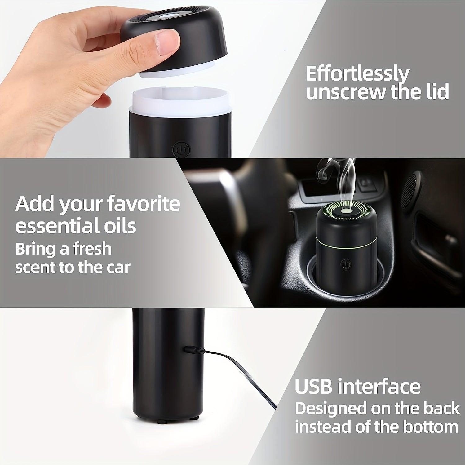 [Portable Car Diffuser] Mini Portable USB Car Diffuser Humidifier | Essential Oil Air Freshener, Cool Mist for Car, Home, Office, Bedroom